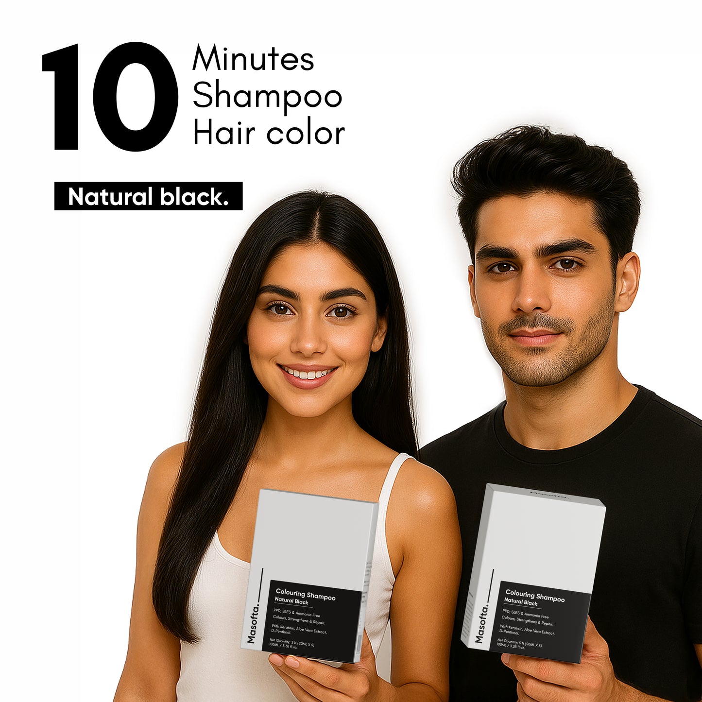 Masofta PPD Free Hair Colouring Shampoo for Grey Hair Coverage, For Both Men & Women, Natural Black (20ML X 5 Pouches)