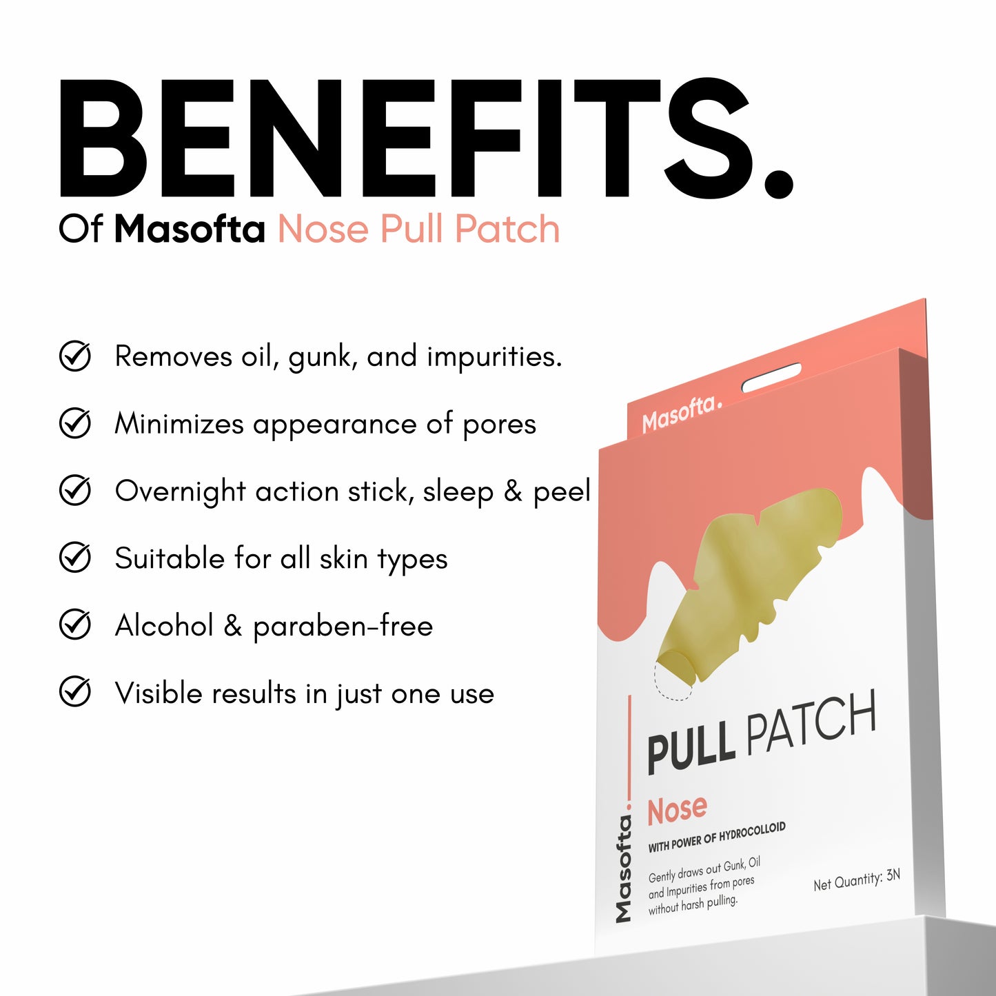 Masofta Pull Patch Nose with Hydrocolloid | Oil, Gunk & Impurity Removal | 3 Pcs