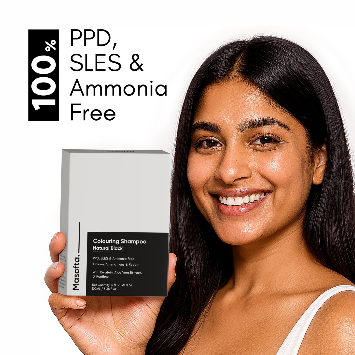 Masofta PPD Free Hair Colouring Shampoo for Grey Hair Coverage, For Both Men & Women, Natural Black (20ML X 5 Pouches)
