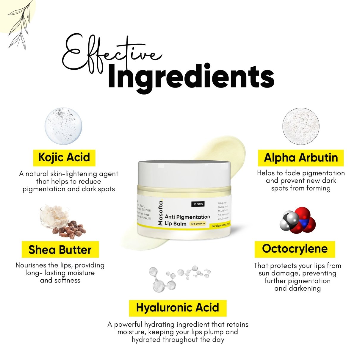 Masofta Anti-Pigmentation Lip Balm Ingredients
