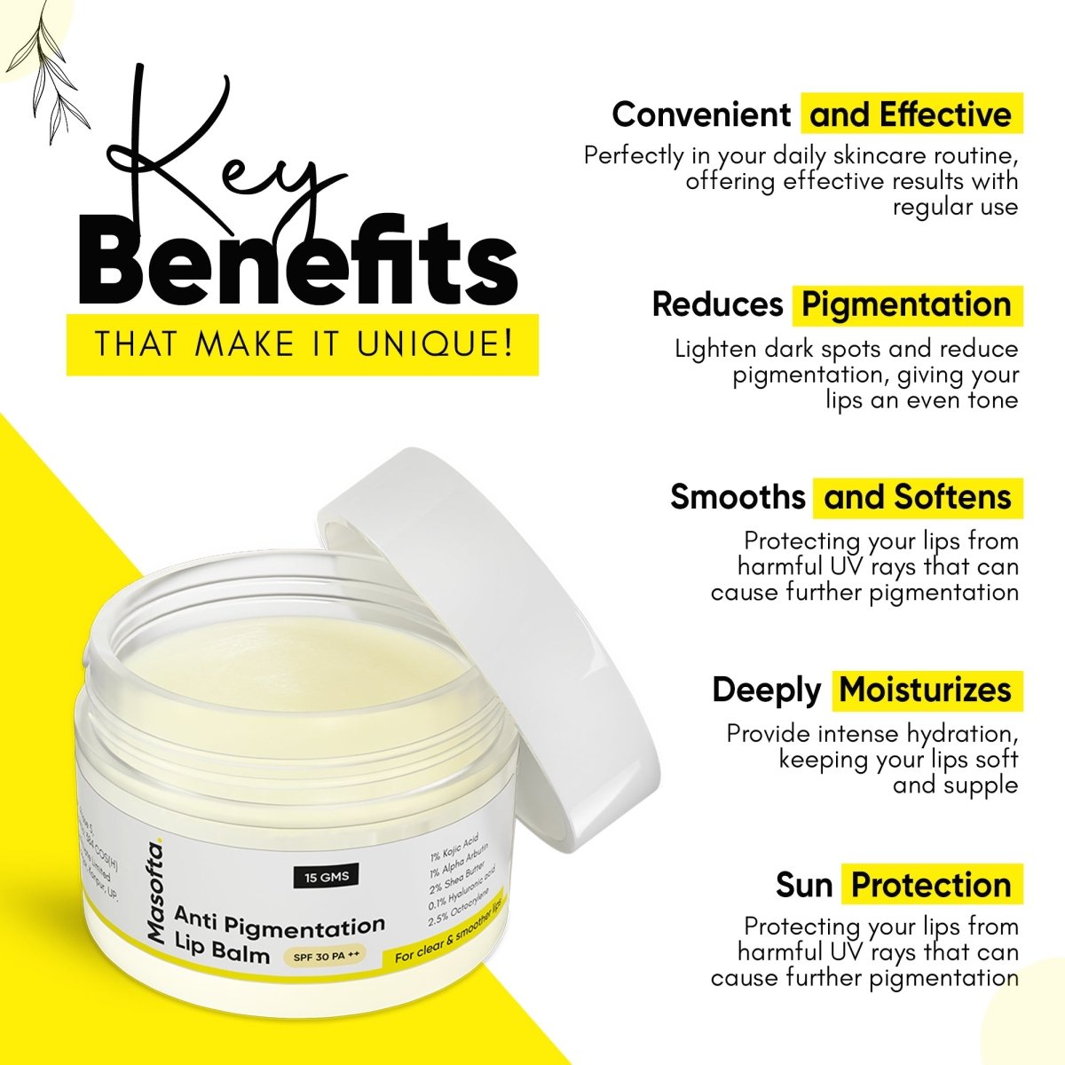 Masofta Anti-Pigmentation Lip Balm Key Benefits