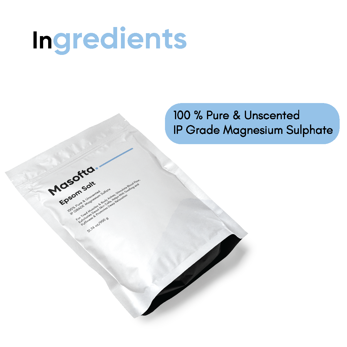 Masofta Epsom Salt for Foot Pain, Body Pain, Stress & Sleep Issues - 900 Gms