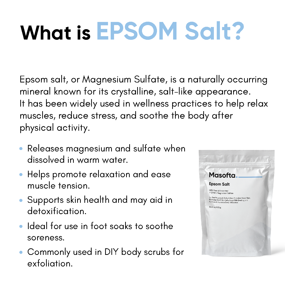 Masofta Epsom Salt for Foot Pain, Body Pain, Stress & Sleep Issues - 900 Gms