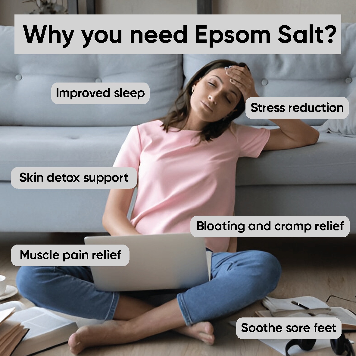Masofta Epsom Salt for Foot Pain, Body Pain, Stress & Sleep Issues - 900 Gms