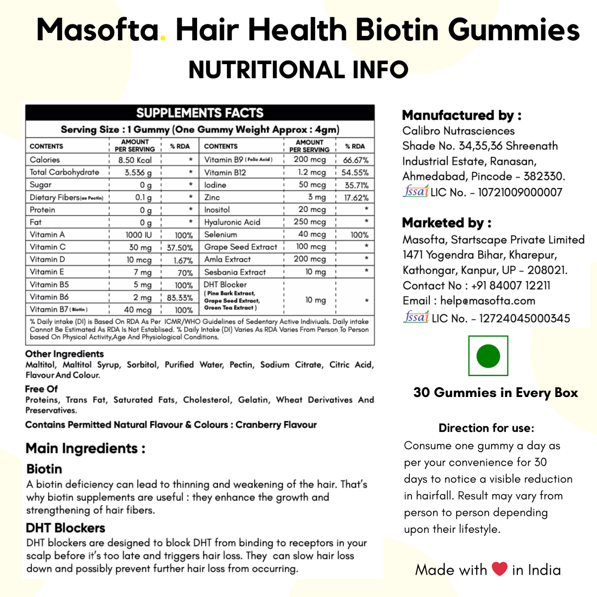 Masofta Hair Health Biotin Gummies - Masofta